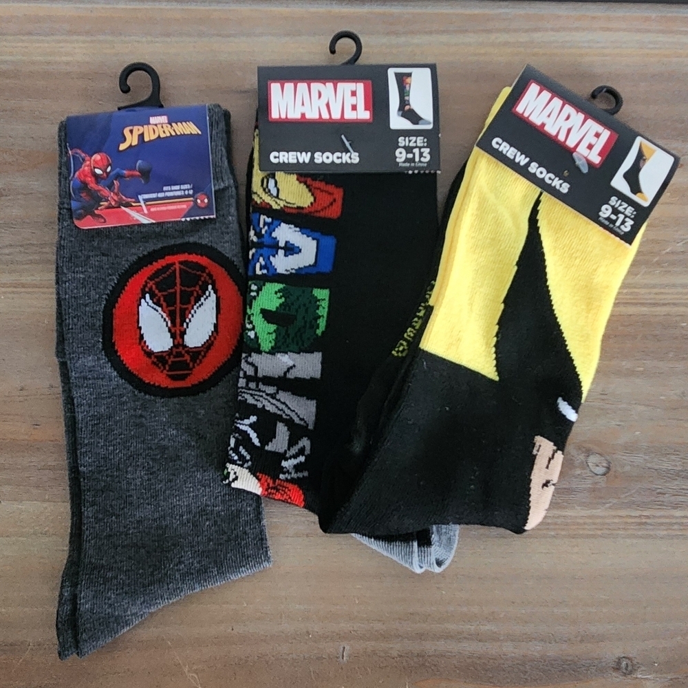 Marvel Crew Socks – 3 Pairs – Spiderman, Wolverine, Avengers – NWT  socks comics - Picture 3 of 11